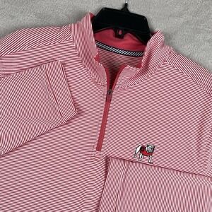Southern Tide 1/4 Zip Mens Large Red Striped Georgia Bulldogs UGA College Golf
